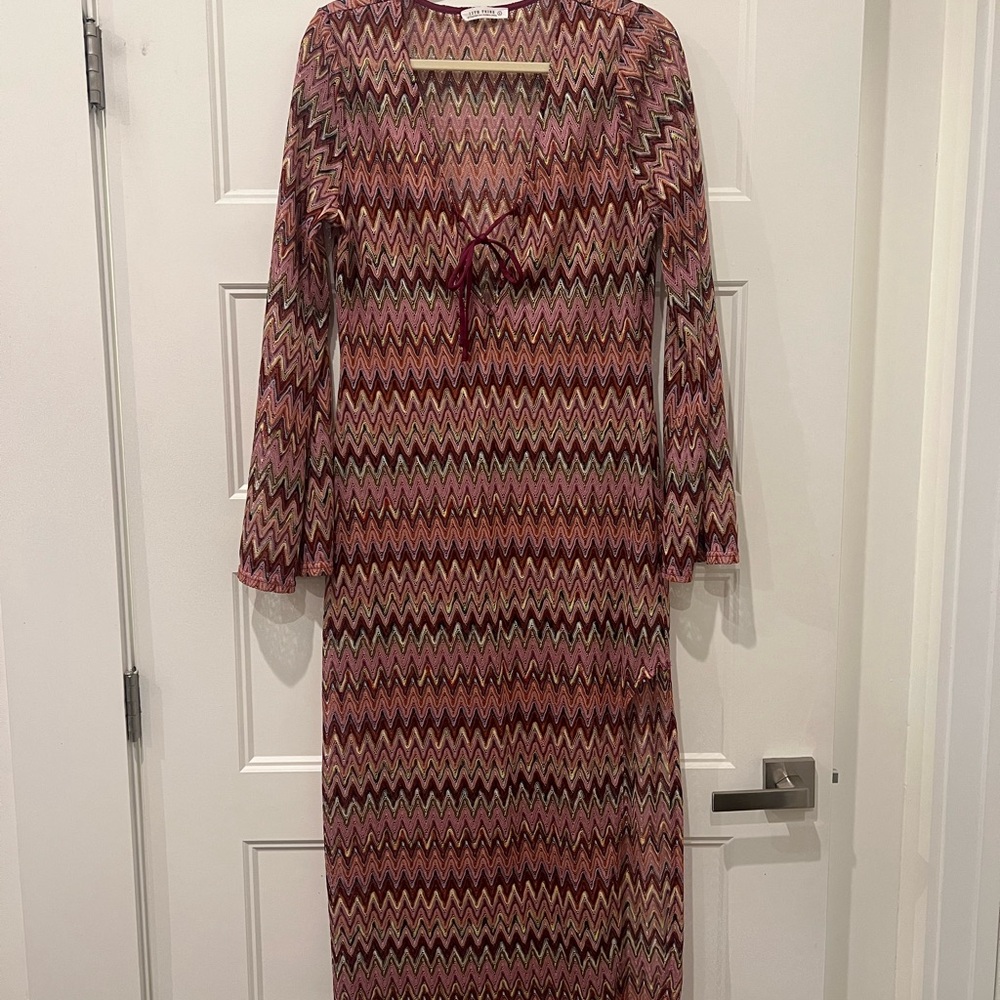 12th Tribe Palermo Pink Crochet Plunge Maxi Dress